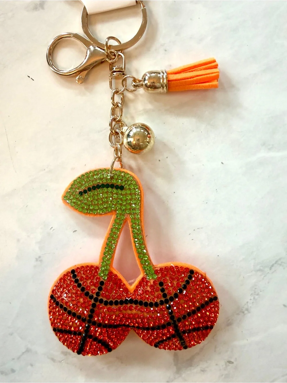 NWT Rhinestone Crystal Basketball Cherry Puffy Keychain Bag Charm 🏀🍒